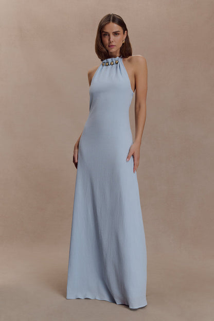 Abeda Cotton Maxi Dress With Hardware - Pale Blue