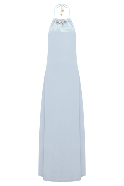 Abeda Cotton Maxi Dress With Hardware - Pale Blue
