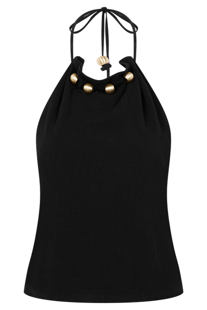 Abeda Cotton Top With Hardware - Black