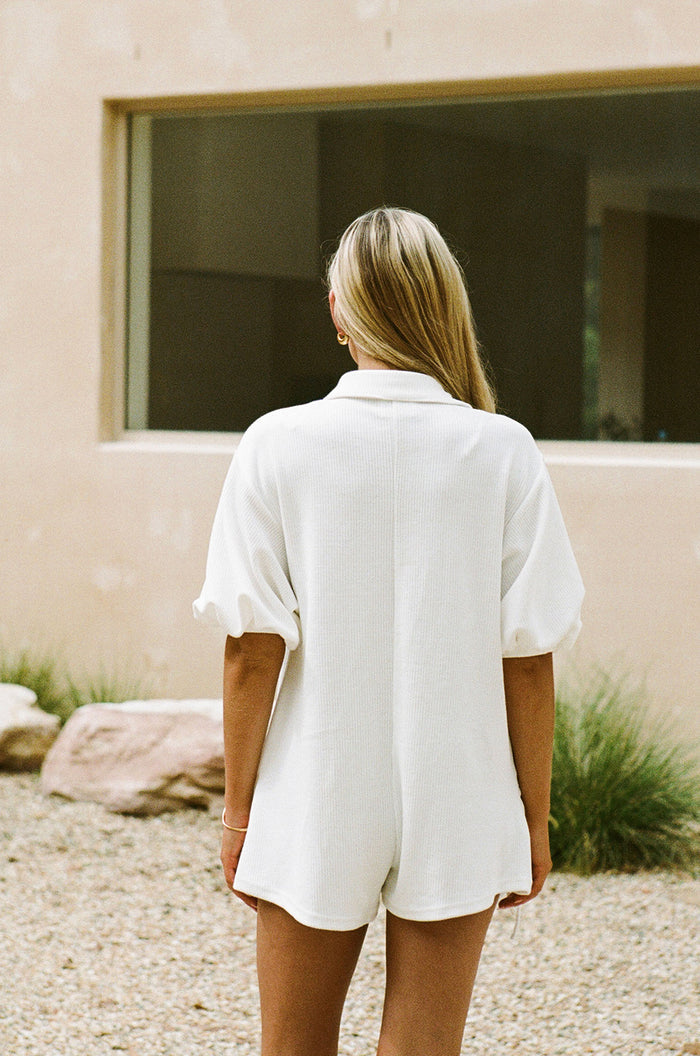 White Collar V Neck Puff Sleeve Airlie Playsuit
