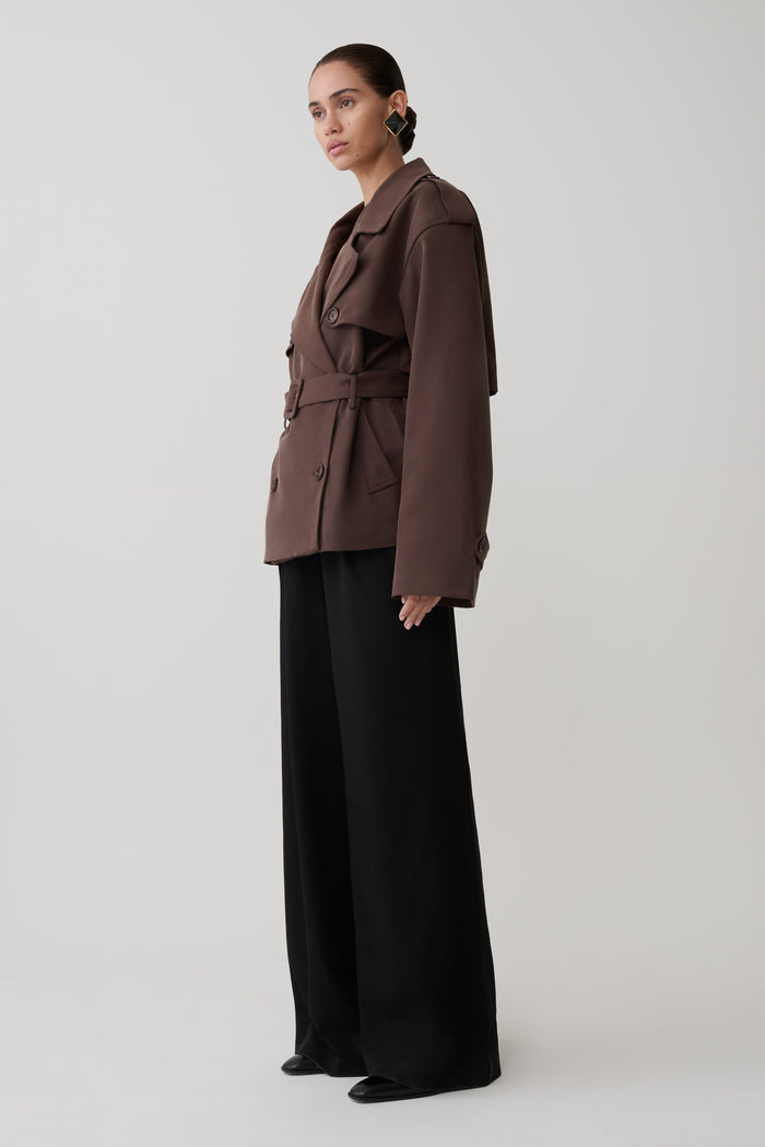 Alden Short Trench Jacket - Chocolate
