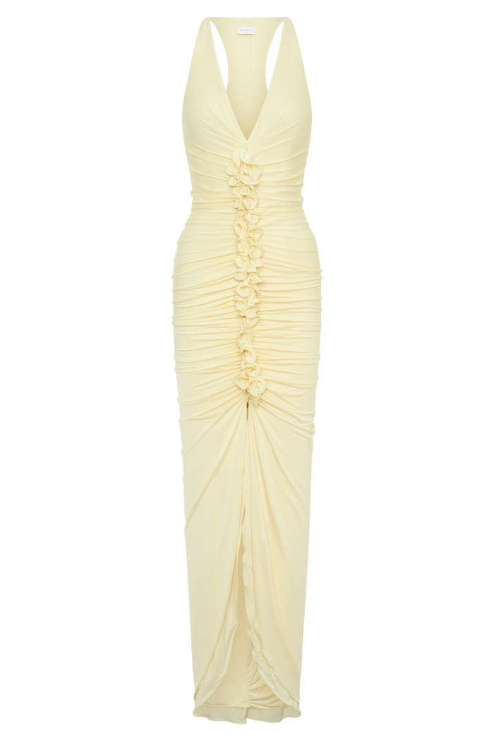 Alessandra Slinky Ruffle Maxi Dress - Lemon