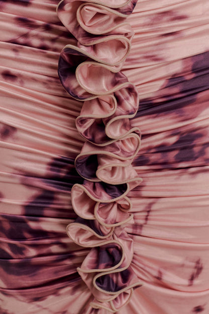 Alessandra Slinky Ruffle Maxi Dress - Pink Blurred Floral Print