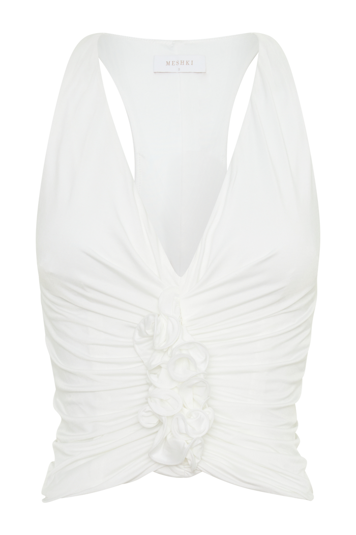 Alessandra Slinky Ruffle Top - Ivory