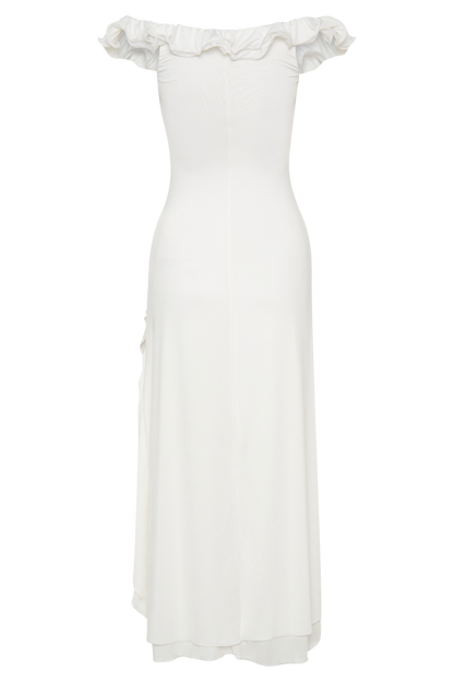 Allegra Off Shoulder Ruffle Midi Dress - Ivory