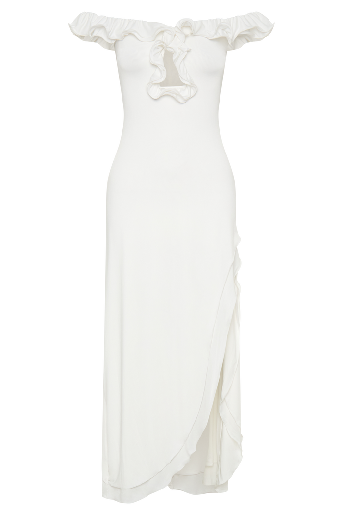 Allegra Off Shoulder Ruffle Midi Dress - Ivory