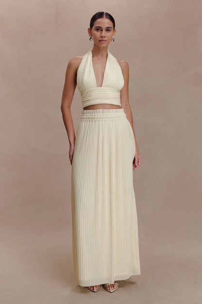 Amaris Gathered Plisse Maxi Skirt - Lemon
