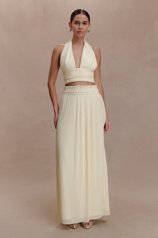 Amaris Gathered Plisse Maxi Skirt - Lemon