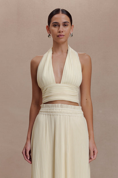 Amaris Sleeveless Plisse Halter Top - Lemon