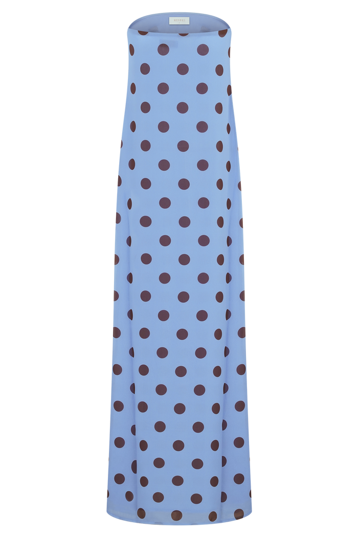 Amaya Strapless Chiffon Maxi Dress - Blue Polka Dot