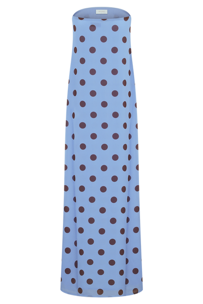 Amaya Strapless Chiffon Maxi Dress - Blue Polka Dot