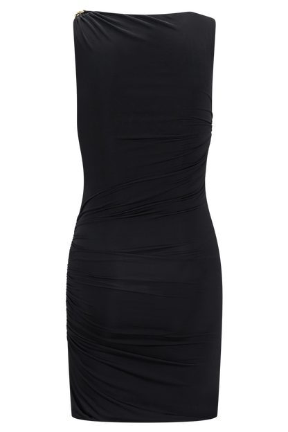 Amia Slinky Sleeveless Mini Dress With Hardware - Black