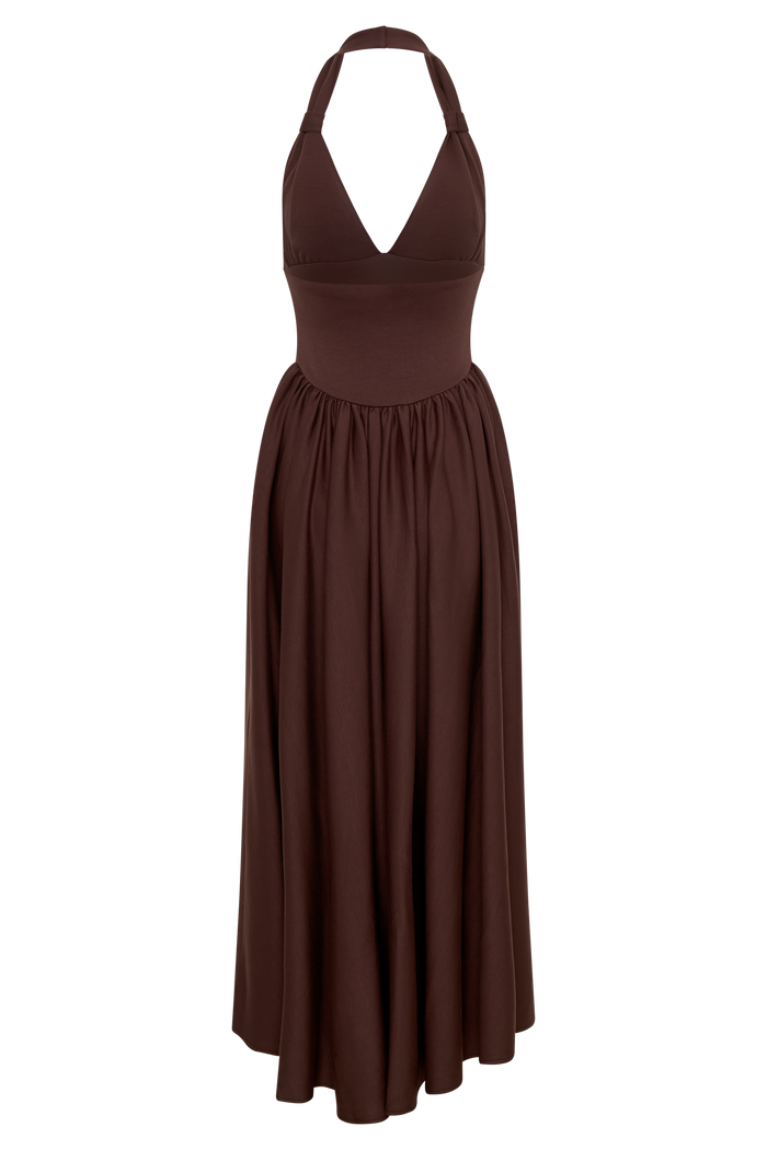 Angelina Scuba Halter Midi Dress - Chocolate