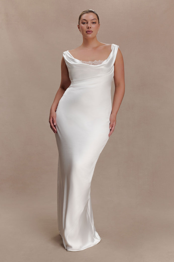 Ashley Cowl Neck Lace And Satin Maxi Dress - Ivory