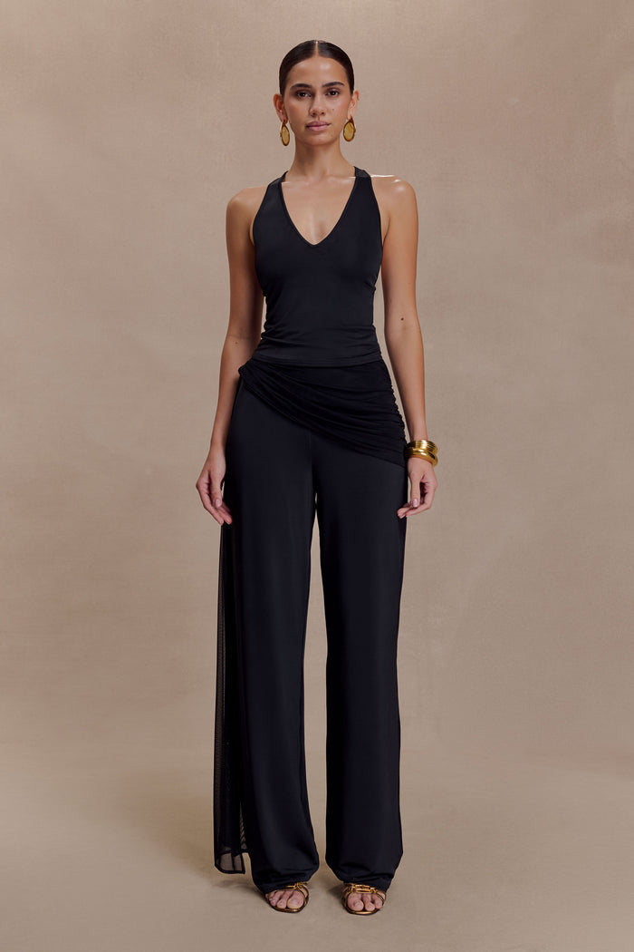 Aspyn Slinky Gathered Wide Leg Pants - Black