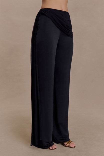Aspyn Slinky Gathered Wide Leg Pants - Black
