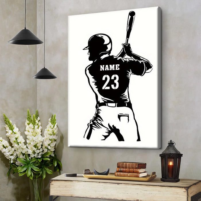 Baseball Player Gift For Dad, Husband, Son Home Decor Personalized Custom Framed Canvas Wall Art