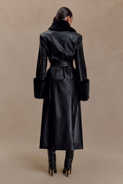 Bec Faux Leather Trench Coat With Faux Fur - Black