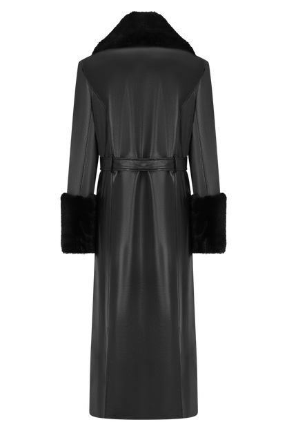 Bec Faux Leather Trench Coat With Faux Fur - Black