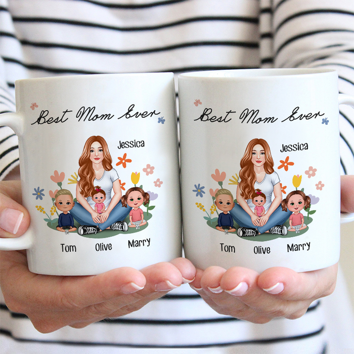 Best Mom Ever Mother Sitting With Kids Gift For Mother Personalized Custom Ceramic Mug