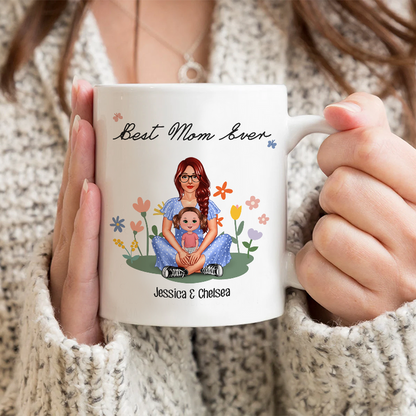 Best Mom Ever Mother Sitting With Kids Gift For Mother Personalized Custom Ceramic Mug