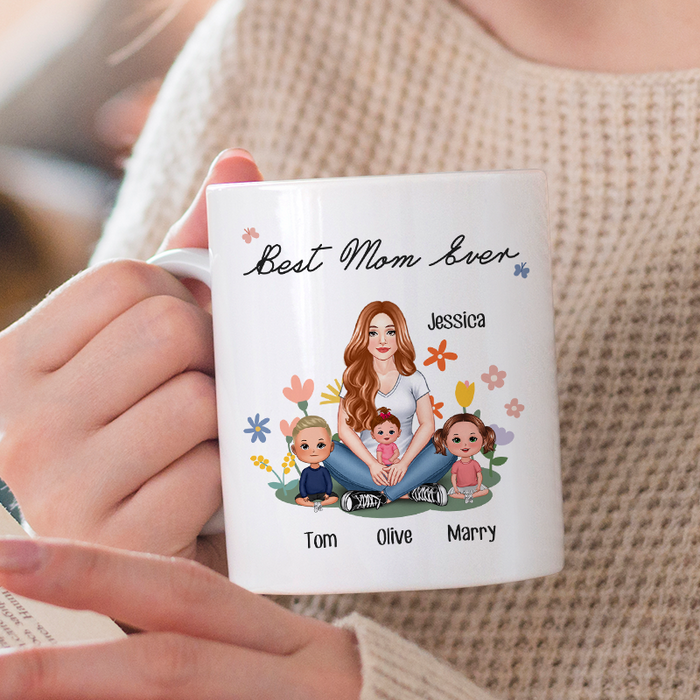 Best Mom Ever Mother Sitting With Kids Gift For Mother Personalized Custom Ceramic Mug