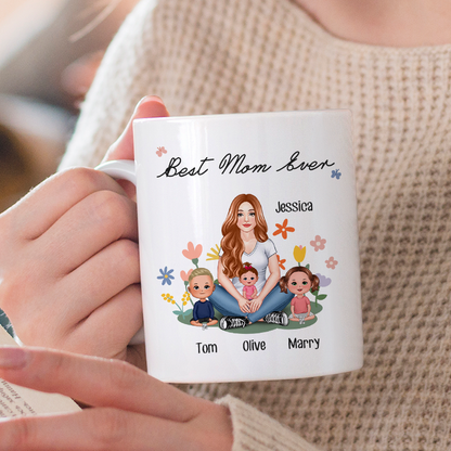 Best Mom Ever Mother Sitting With Kids Gift For Mother Personalized Custom Ceramic Mug