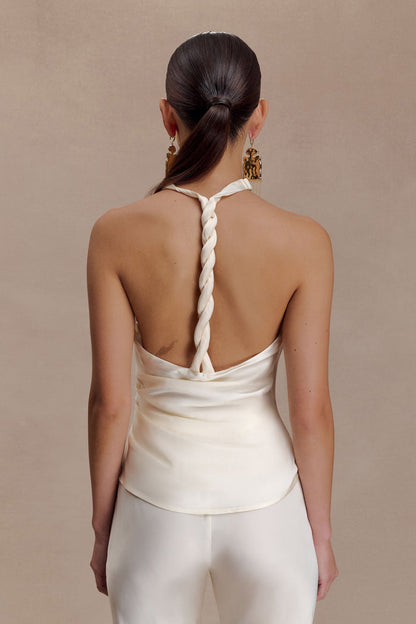 Bianca Satin Halter Top - Ivory