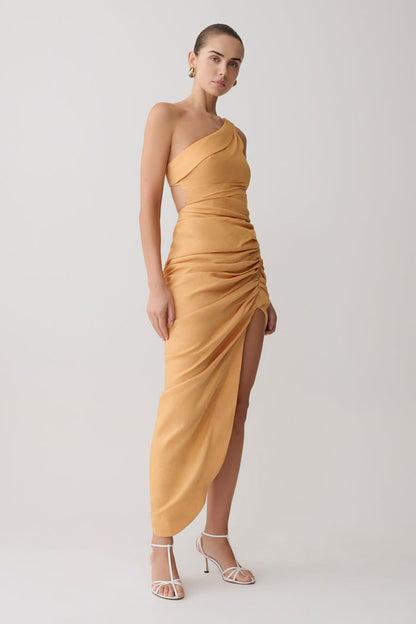 Birgit Linen Midi Dress With Hardware - Deep Peach