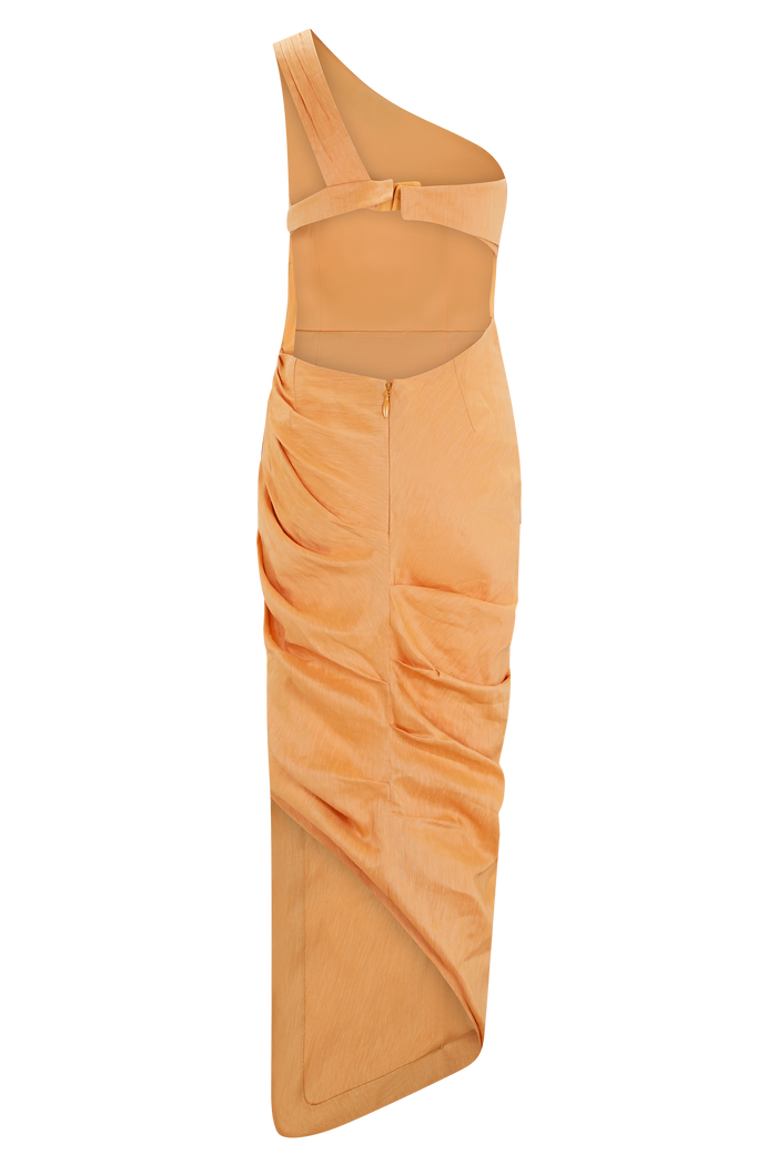 Birgit Linen Midi Dress With Hardware - Deep Peach