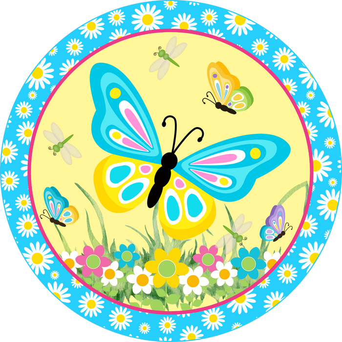 Blue and Yellow Butterfly Sign, Wreath Attachment, Wreath Sign