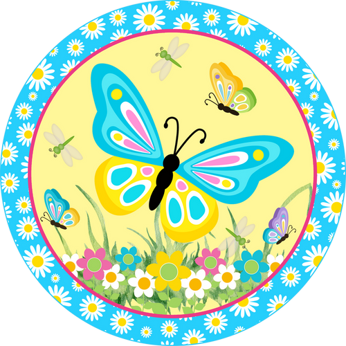 Blue and Yellow Butterfly Sign, Wreath Attachment, Wreath Sign