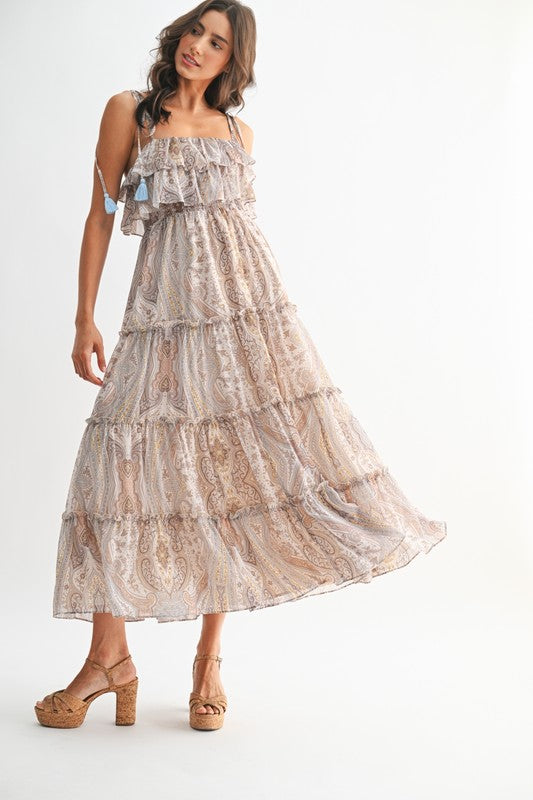 Bohemian Paisley Maxi Dress – Flowy Tiered Boho Style