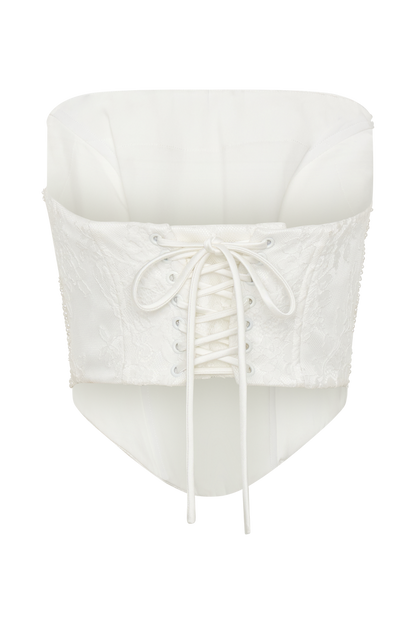 Camille Beaded Satin And Lace Corset Top - Ivory