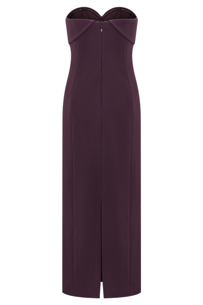 Cary Folded Strapless Crepe Midi Dress - Wine