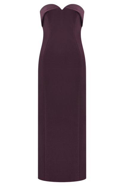 Cary Folded Strapless Crepe Midi Dress - Wine