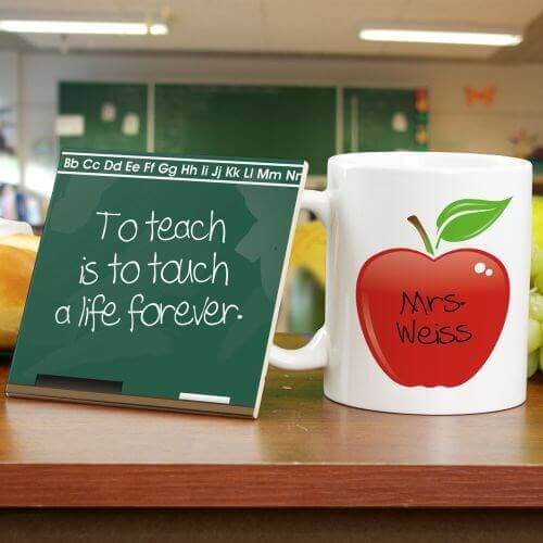Chalkboard Teacher Personalized Mug and Coaster Set