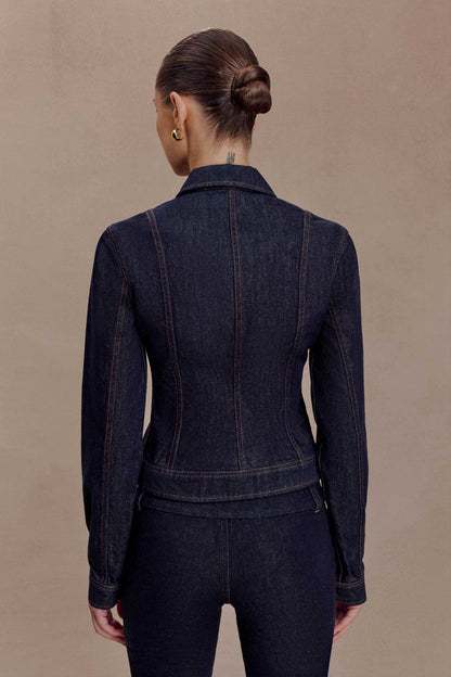 Cierra Cinched Jacket Top - Washed Indigo Blue