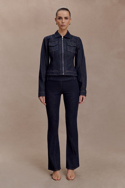 Cierra Cinched Jacket Top - Washed Indigo Blue
