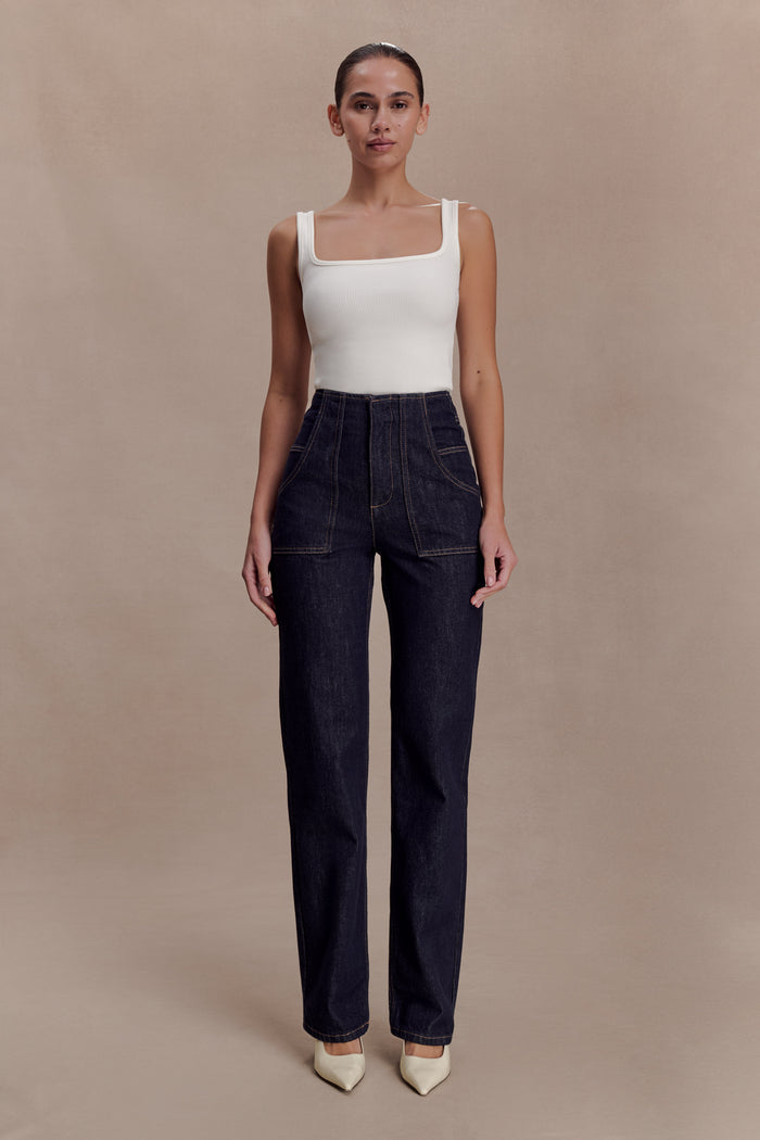 Clarrissa High Rise Jeans - Washed Indigo Blue