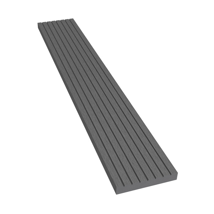 Classic Composite Cladding Skirting Trim – Grey – Angled Close Up - Grooved
