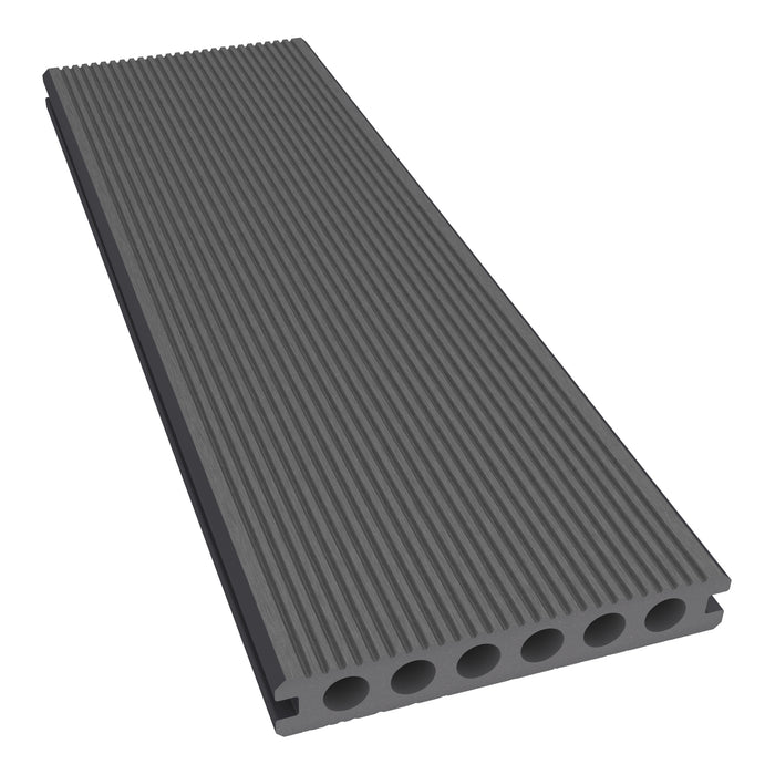 NeoTimber Classic Hollow Composite Deck Board – Grey – Angled Close Up - Grooved