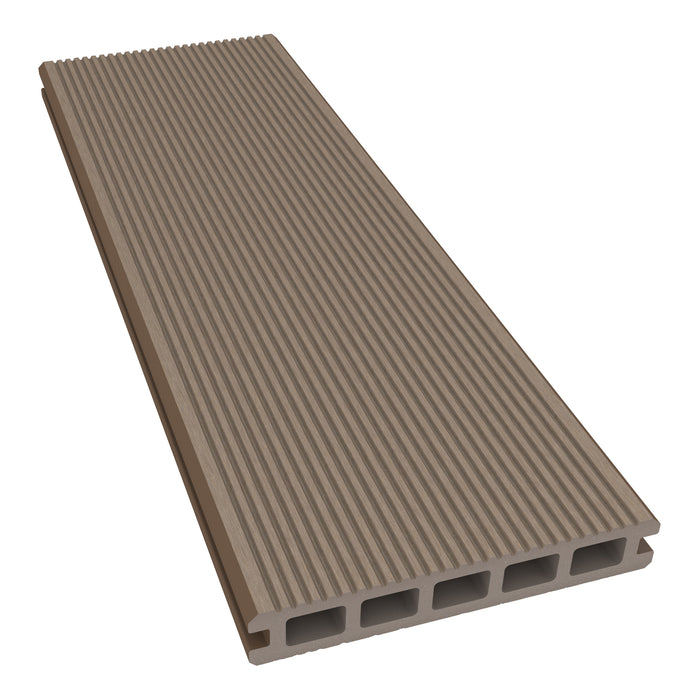 NeoTimber Classic Lite Composite Deck Board – Teak –  Angled Close-Up - Grooved