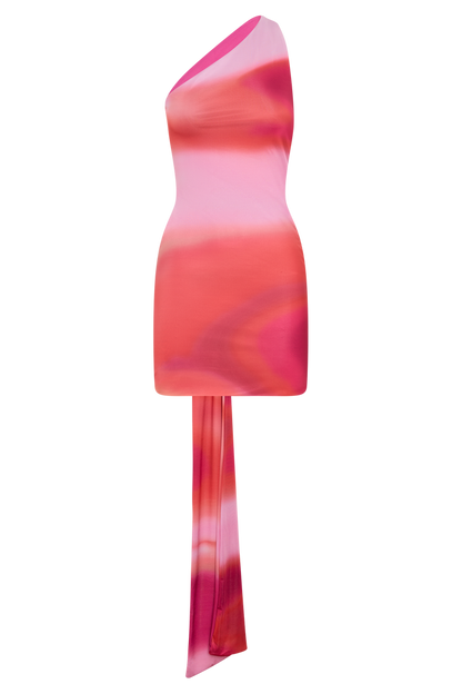 Claudette Slinky Mini Dress With Hardware - Pink Sunset Print