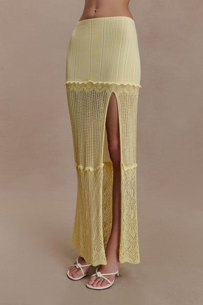 Coleene Pointelle Knit Maxi Skirt - Lemon