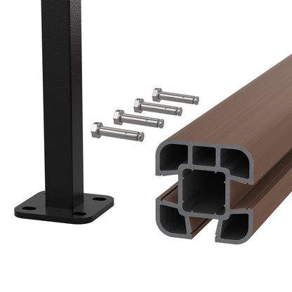 NeoTimber Composite Fence Post Set - Hard Ground - Teak - Angled Close Up