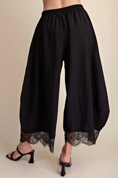 Cropped Lace Trim Balloon Pants
