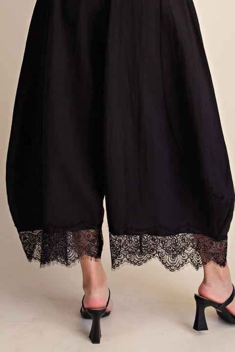 Cropped Lace Trim Balloon Pants