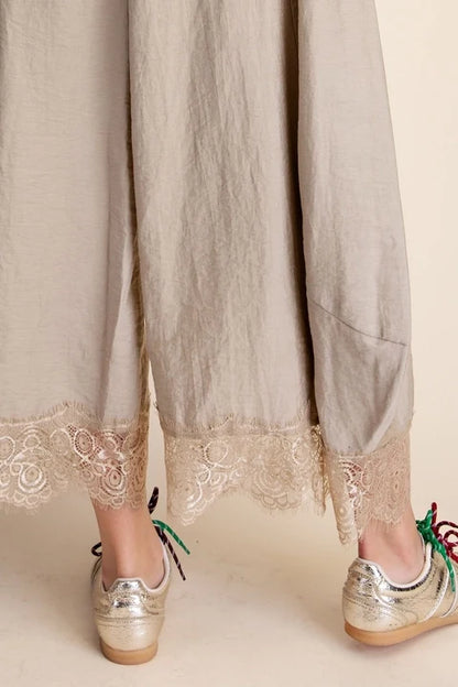 Cropped Lace Trim Balloon Pants