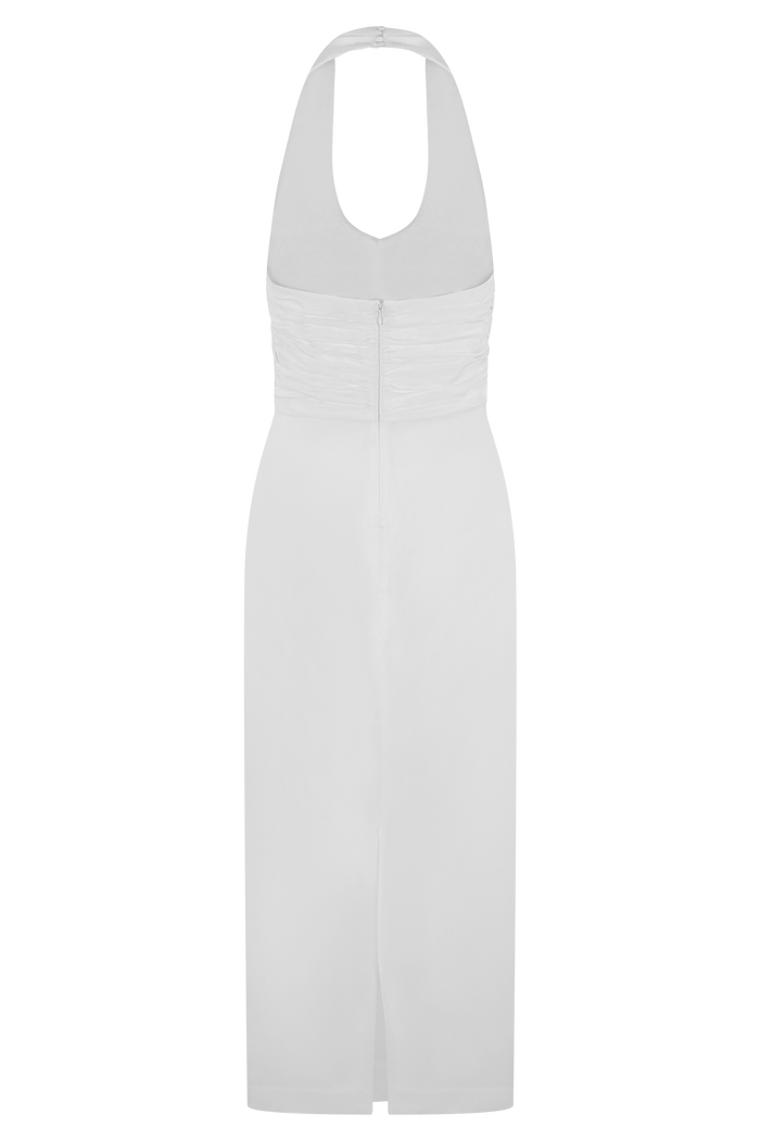 Daniela Ruched Halter Midi Dress - White